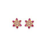 Flower Stud Earrings with Pink & White CZ in 14K Gold and Butterfly Backing