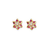 Flower Stud Earrings with Pink & White CZ in 14K Gold and Butterfly Backing