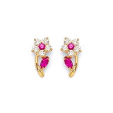 Flower Stud Earrings with Pink & White CZ in 14K Gold and Butterfly Backing