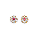 Flower Stud Earrings with Pink & White CZ in 14K Gold and Butterfly Backing