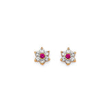 Flower Stud Earrings with Pink & White CZ in 14K Gold and Butterfly Backing