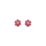 Flower Stud Earrings with Pink & White CZ in 14K Gold and Butterfly Backing