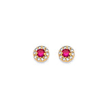 Solitaire Stud Earrings with Red & White CZ in 14K Gold and Screw Backing