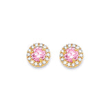 Solitaire Stud Earrings with Pink CZ in 14K Gold and Butterfly Backing