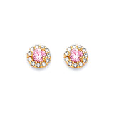 Solitaire Stud Earrings with Pink CZ in 14K Gold and Butterfly Backing