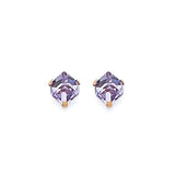 Solitaire Stud Earrings with Purple CZ in 14K Gold and Butterfly Backing