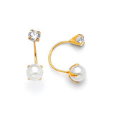 Telephone Stud Earrings with White CZ and Pearl in 14K Gold and Screw Backing