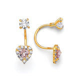 Telephone Stud Earrings with Pink & White CZ in 14K Gold and Screw Backing