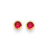 Solitaire Stud Earrings with Red CZ in 14K Gold and Butterfly Backing