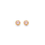 Solitaire Stud Earrings with Pink CZ in 14K Gold and Screw Backing