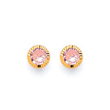 Solitaire Stud Earrings with Pink CZ in 14K Gold and Butterfly Backing