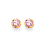 Solitaire Stud Earrings with Pink CZ in 14K Gold and Butterfly Backing