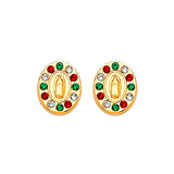 Guadalupe Stud Earrings with Green, White & Red CZ in 14K Gold and Butterfly Backing