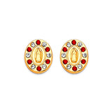 Guadalupe Stud Earrings with Red & White CZ in 14K Gold and Butterfly Backing