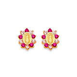 Guadalupe Stud Earrings with Red & Pink CZ in 14K Gold and Butterfly Backing