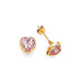 Heart Solitaire Stud Earrings with Pink CZ in 14K Gold and Push Back