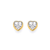 Heart Solitaire Stud Earrings with White CZ in 14K Gold and Butterfly Backing