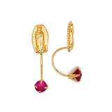 Guadalupe Telephone Stud Earrings with Red CZ in 14K Gold and Screw Backing