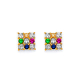 Stud Earrings with Multi-Color CZ in 14K Gold and Butterfly Backing