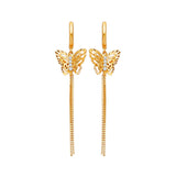 Butterfly Tassel Earrings with White CZ in 14K Gold