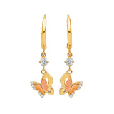 Butterfly Drop Earrings with White CZ in 14K Two-Tone Gold