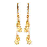 Flower Tassel Earrings with White CZ in 14K Gold