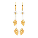 Leaf Tassel Earrings with White CZ in 14K Gold