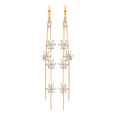 Flower Tassel Earrings with White CZ in 14K Gold