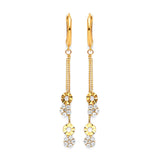 Flower Tassel Earrings with White CZ in 14K Gold