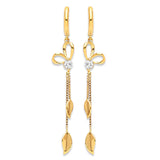 Leaf Tassel Earrings with White CZ in 14K Gold