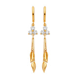 Leaf Tassel Earrings with White CZ in 14K Gold