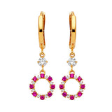 Drop Earrings with Red & White CZ in 14K Gold