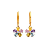 Flower Drop Earrings with Multi-Color CZ in 14K Gold