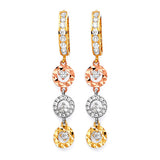 Drop Earrings with White CZ in 14K Tri-Color Gold