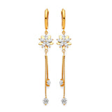 Flower Tassel Earrings with White CZ in 14K Gold