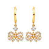 Ribbon Drop Earrings with White CZ in 14K Gold