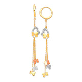 Heart Tassel Earrings with White CZ in 14K Tri-Color Gold