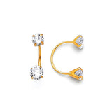 Telephone Stud Earrings with White CZ in 14K Gold and Screw Backing