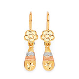 Flower Teardrop Earrings in 14K Tri-Color Gold