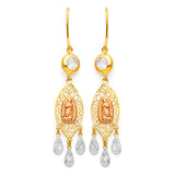 Guadalupe Chandelier Earrings with White CZ in 14K Tri-Color Gold