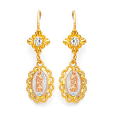 Guadalupe Drop Earrings with White CZ in 14K Tri-Color Gold