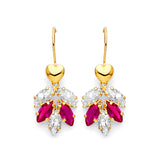 Drop Earrings with Red & White CZ in 14K Gold