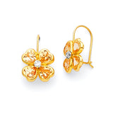 Flower Drop Earrings with Yellow & White CZ in 14K Gold