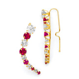 Crawler Earrings with Red & White CZ in 14K Gold