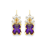 Drop Earrings with Purple & White CZ in 14K Gold