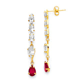 Drop Earrings with Red & White CZ in 14K Gold and Butterfly Backing