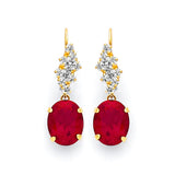 Drop Earrings with Red & White CZ in 14K Gold