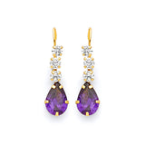 Drop Earrings with Purple & White CZ in 14K Gold