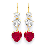 Drop Earrings with Red & White CZ in 14K Gold