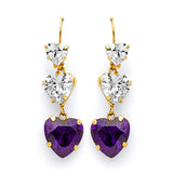 Drop Earrings with Purple & White CZ in 14K Gold